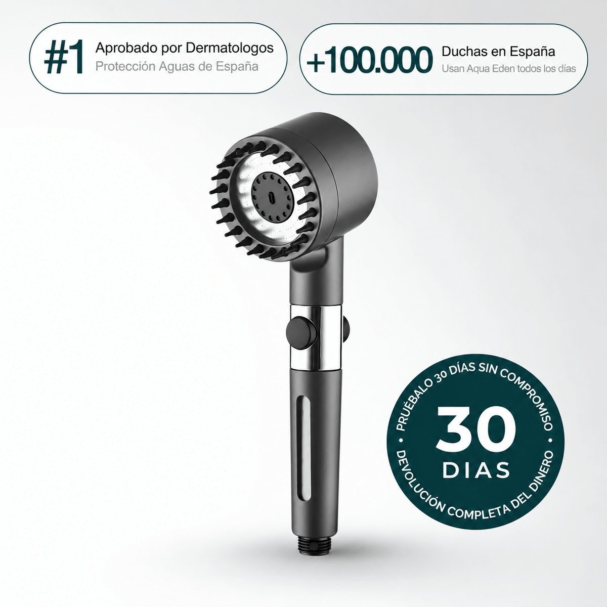 Cabezal de Ducha con Filtración Tri-Action Elimina cal, cloro y metales pesados del agua - Aqua Eden Labs®