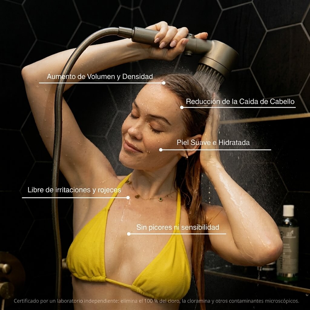 Cabezal de Ducha con Filtración Tri-Action  Elimina cal, cloro y metales pesados del agua - Aqua Eden Labs®